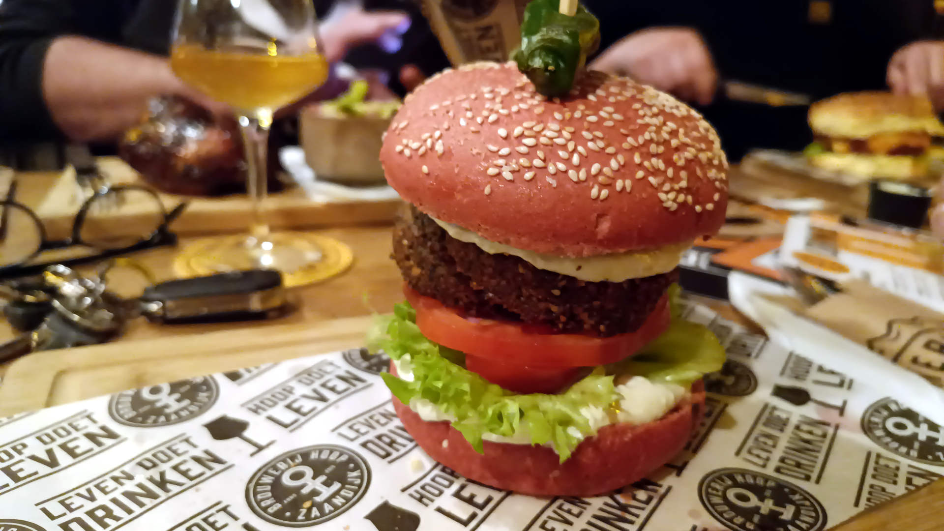 Close-up of plant-based burger on a plate