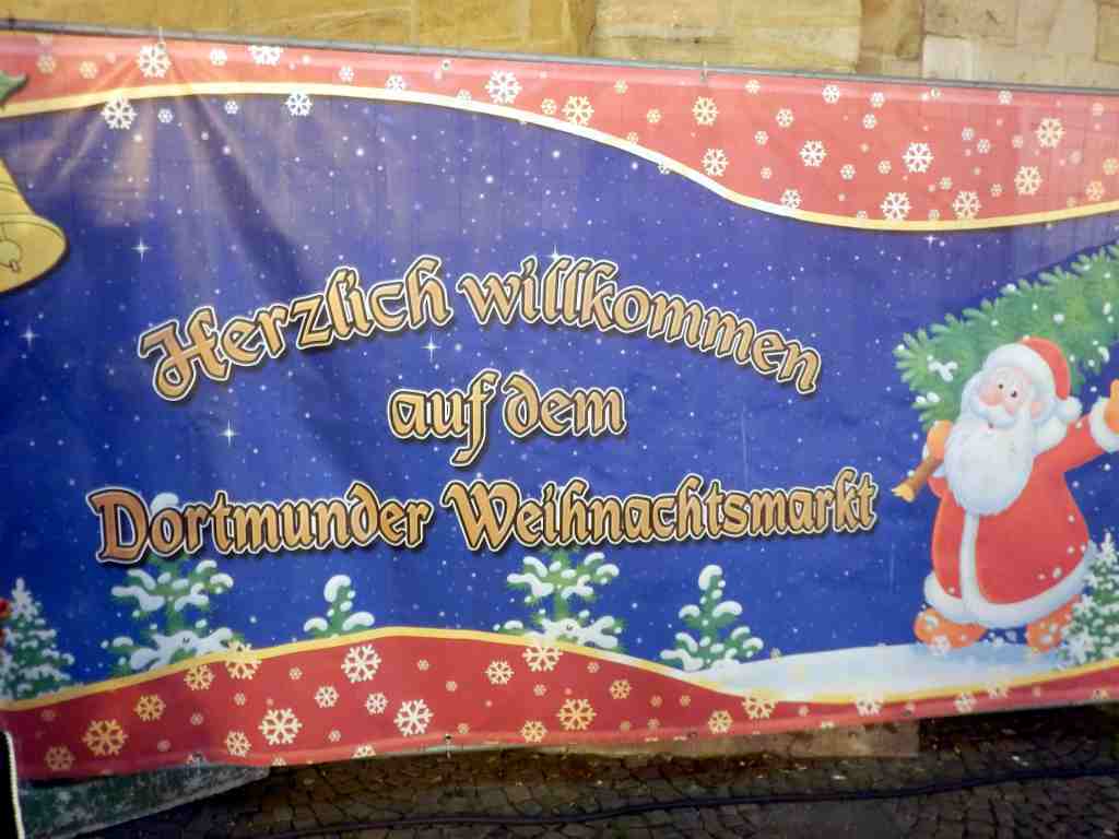 Banner announcing welcome at Christmas market Dortmund