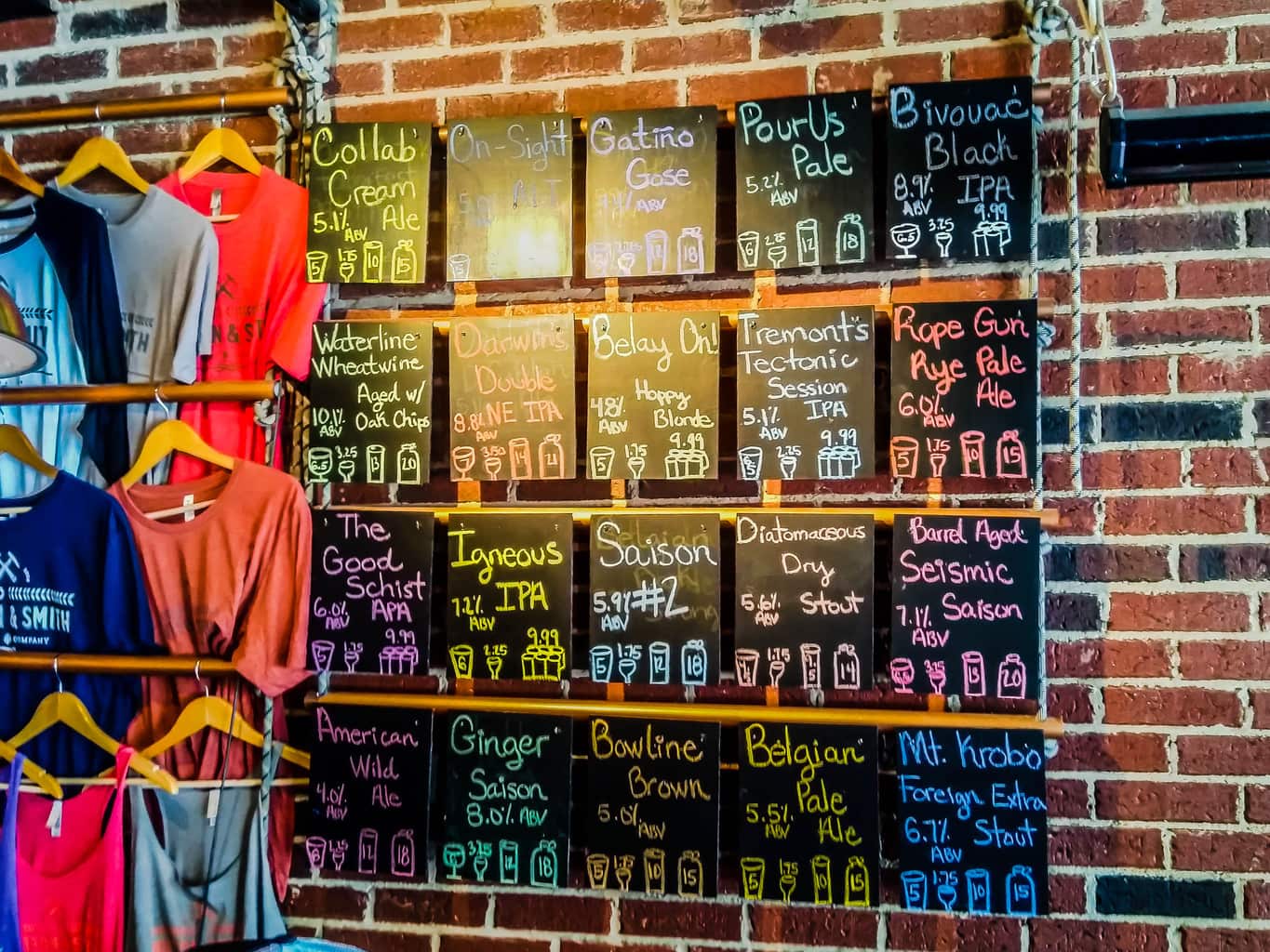 Selection of beers to choice from: names & styles on chalkboard