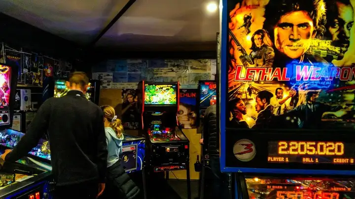 Playing pinball at Arcadia Christchurch