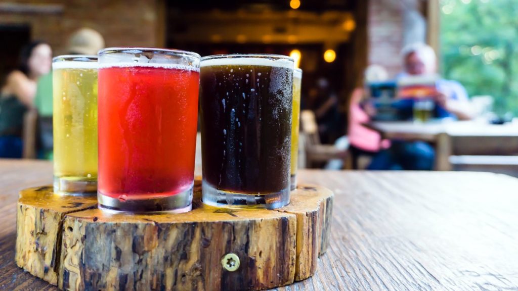 Colourful tasting flight at Innovation Brewing