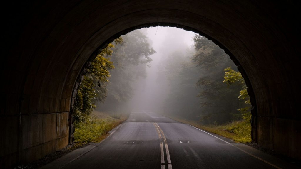 Blueridge Parkway tunnel - standing inside looking to the end of the tunnel and seeing the scenery