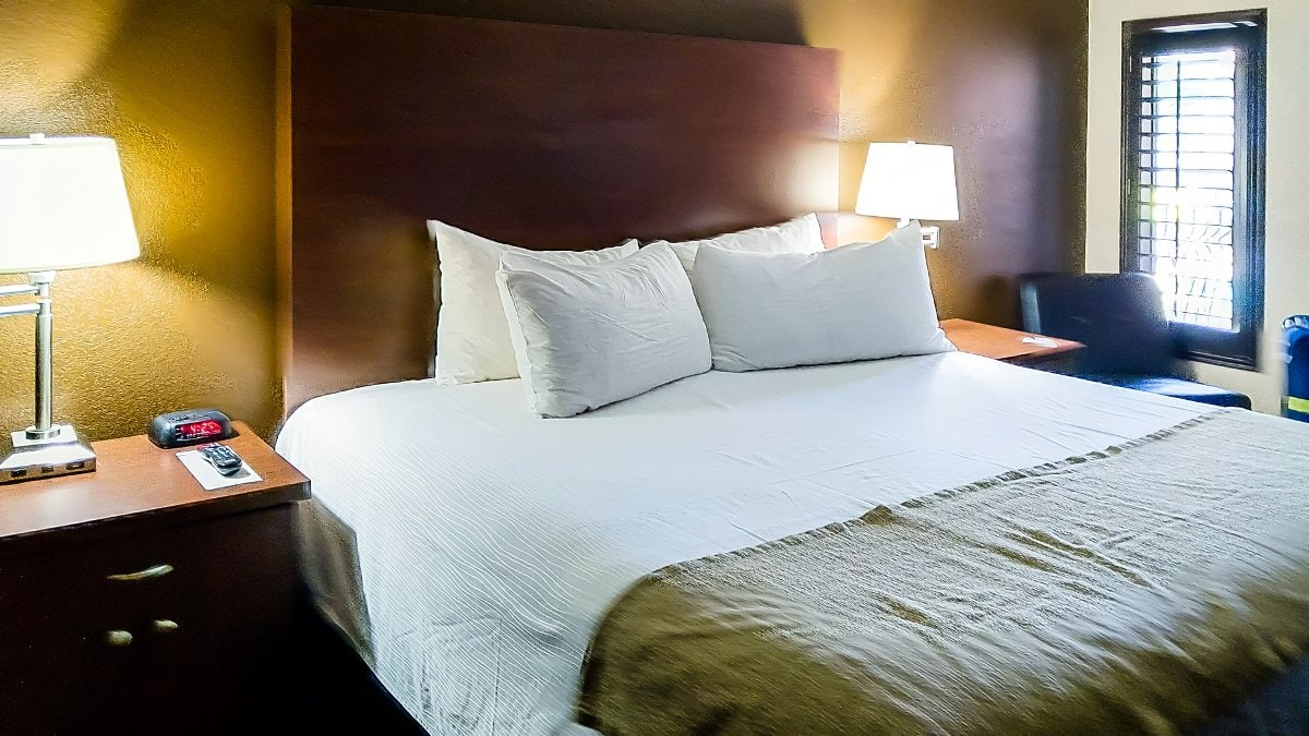 Comfy bed in suite at Ellis Island in Las Vegas
