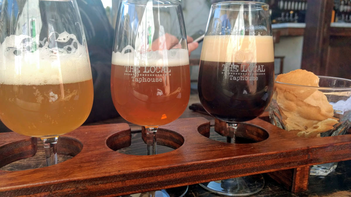 Close up of a tasting flight of Australian craft beer