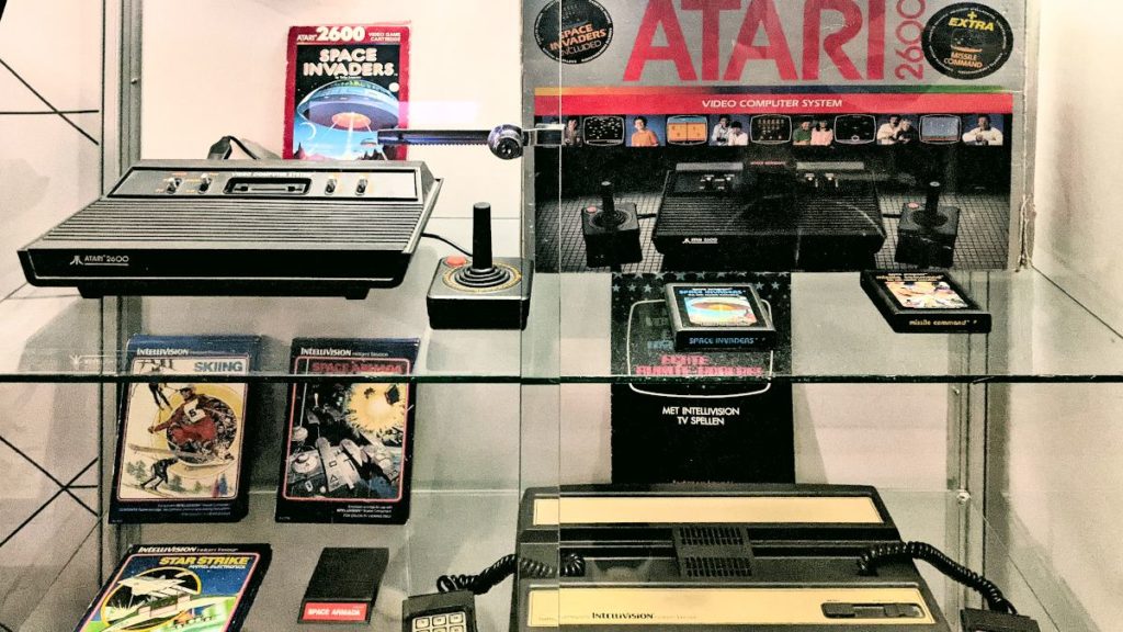 Classic game consoles at National Video Game Museum in Holland