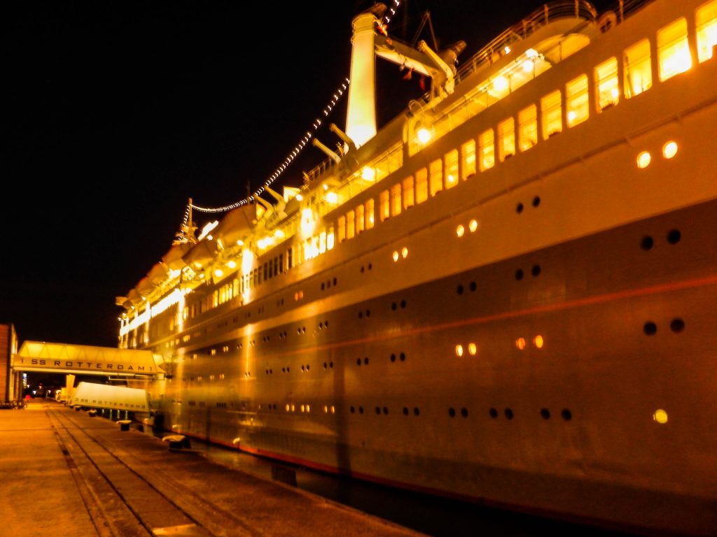 SS Rotterdam cruise ship hotel - evening